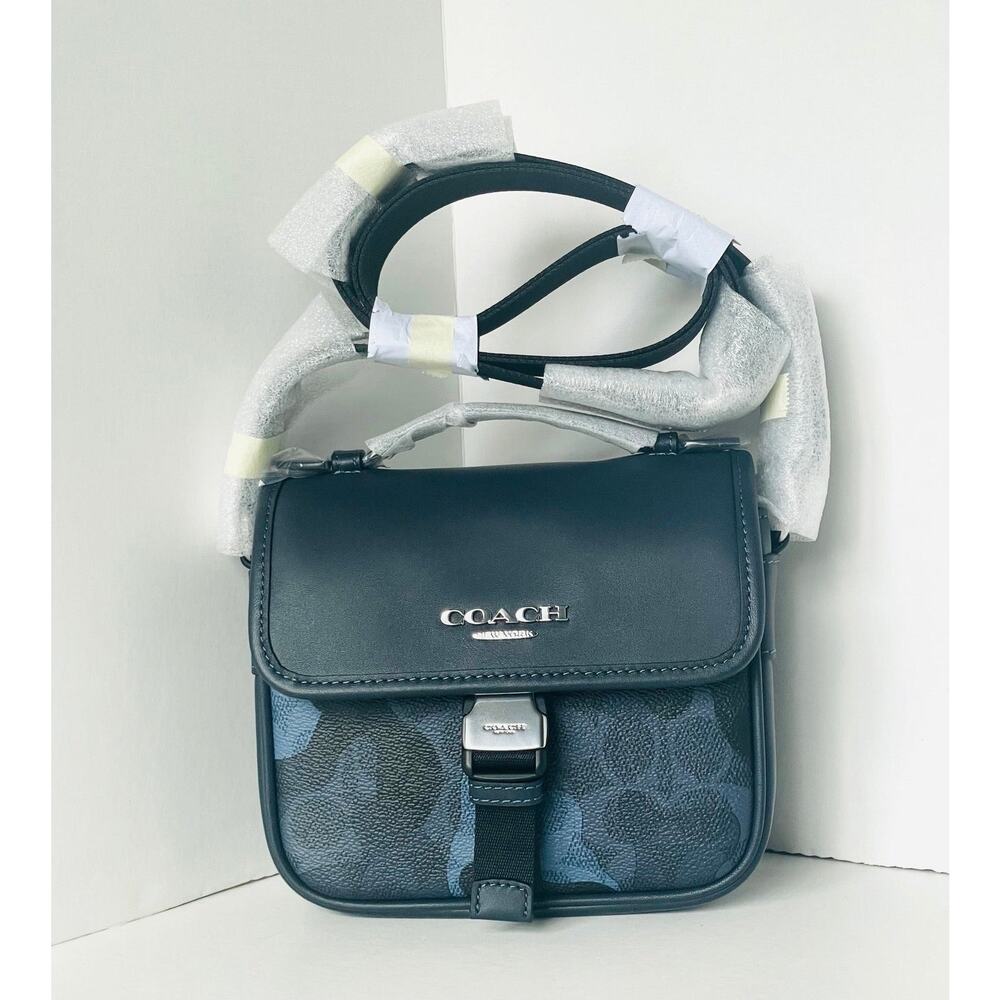 Coach Racer Crossbody Bag Blue Signature Camo Leather Mens CDC15 Compact
